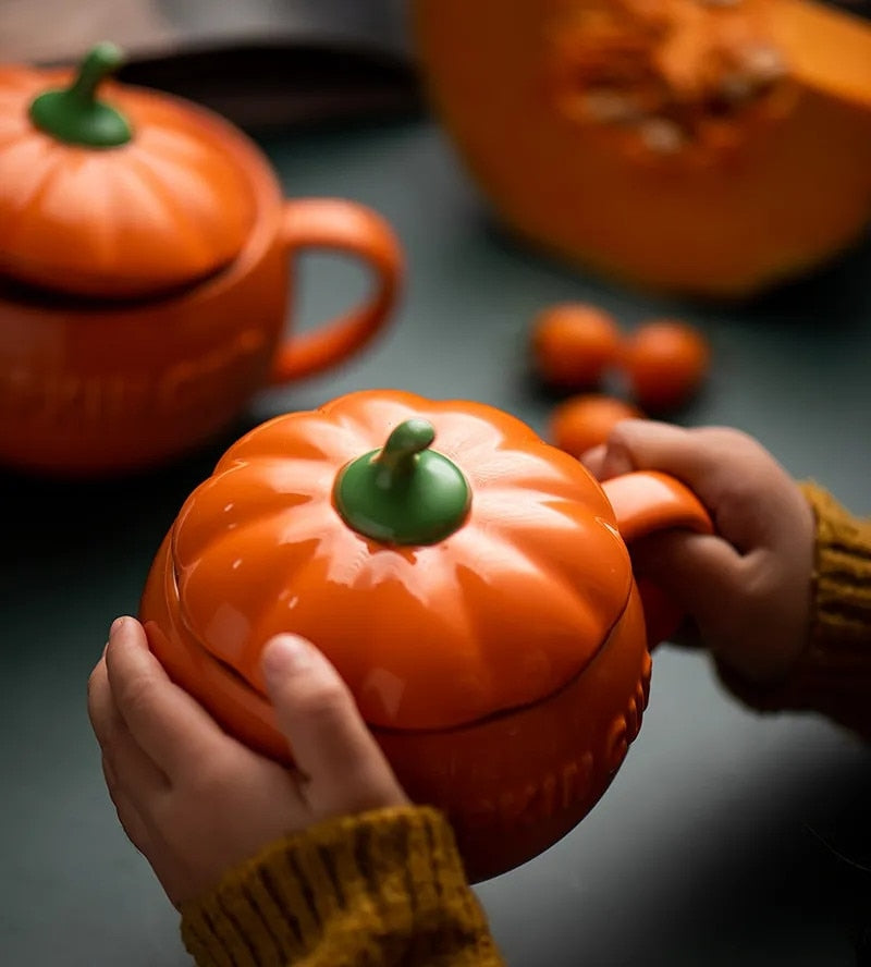 Ceramic Pumpkin Cup with Lid