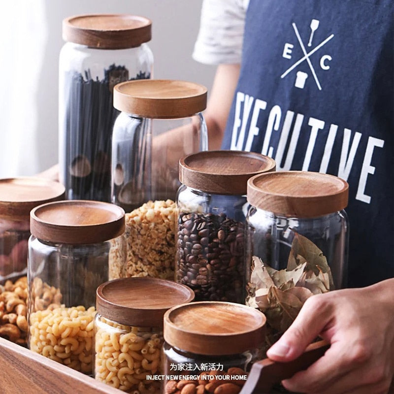 Glass Tea Canister With Wooden Lid