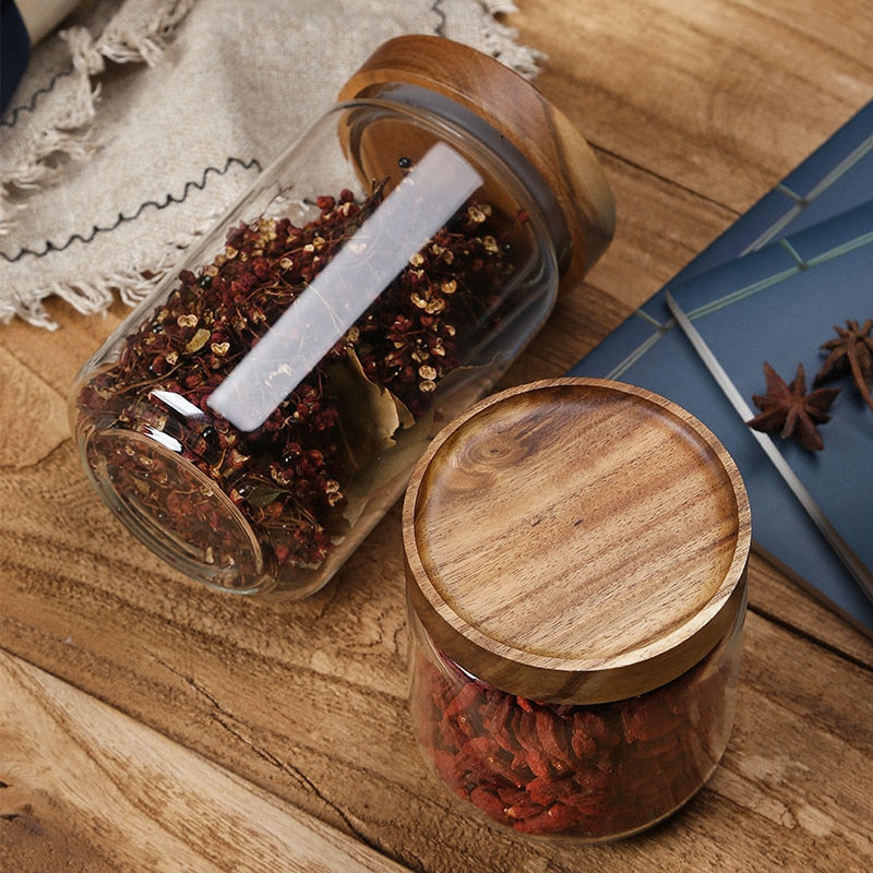 Glass Tea Canister With Wooden Lid