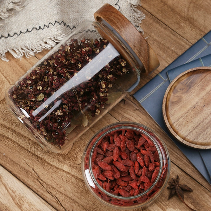 Glass Tea Canister With Wooden Lid