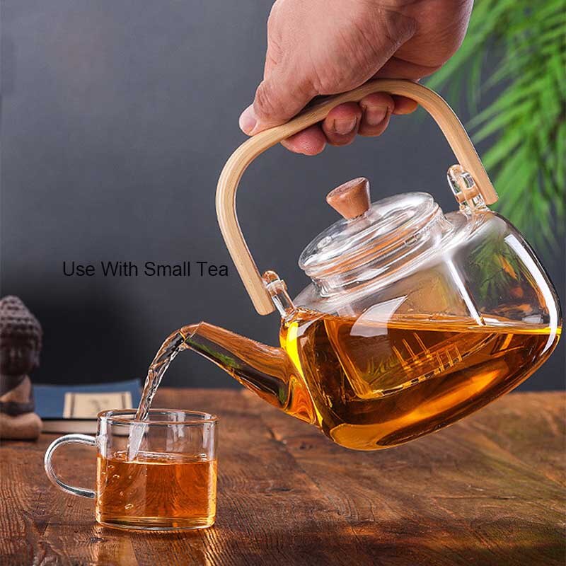 Glass Heat-Resistant Teapot With Wooden Handle