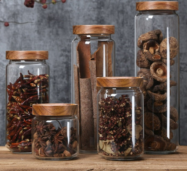 Glass Tea Canister With Wooden Lid