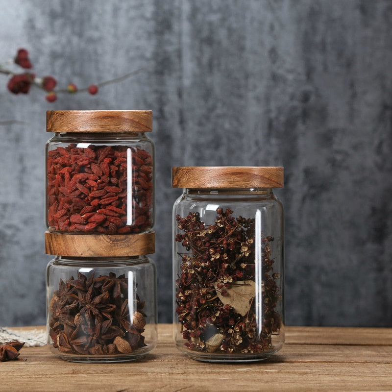 Glass Tea Canister With Wooden Lid