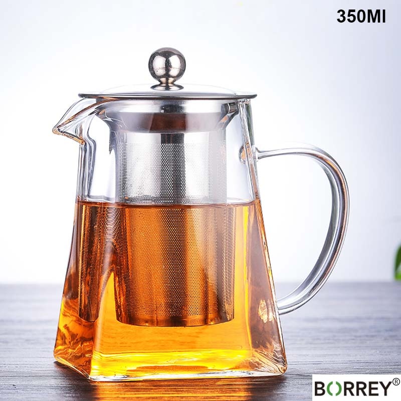 Borrey Glass Tea Set Heat Resistant Glass Tea Infuser Tea Pot