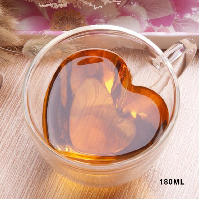Double Wall Heart-Shaped Glass Teacup